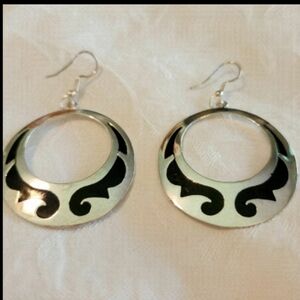 Vintage black & silver hoop earrings
